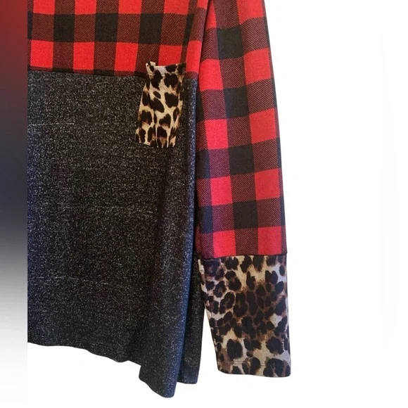 GRATEFUL HEARTS Woman’s Buffalo Plaid Leopard Print Cheetah Animal Print Top XXL - Picture 3 of 9